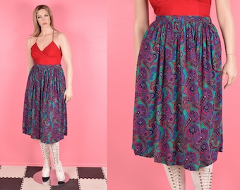 80s Paisley Print Skirt/ US 12/ 1980s