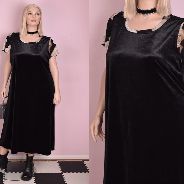 90s Black Velvet Maxi Dress/ US 20W/ 1990s/ Tank/ Sleeveless