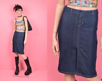 Vintage 90s Stretch Denim Skirt/ US 0/ 1990s