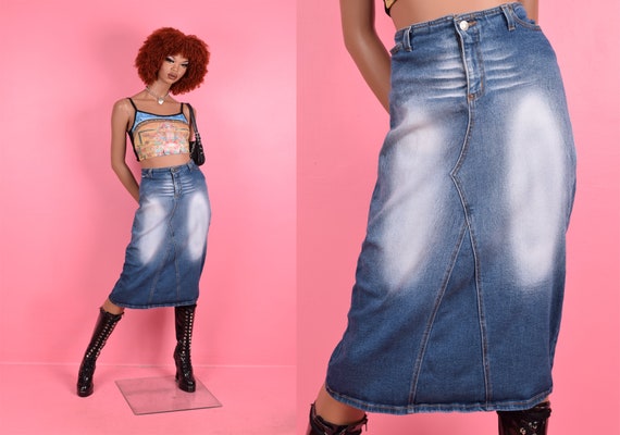 90s 00s Denim Midi Skirt/ Medium/ 1990s/ 2000s - image 1