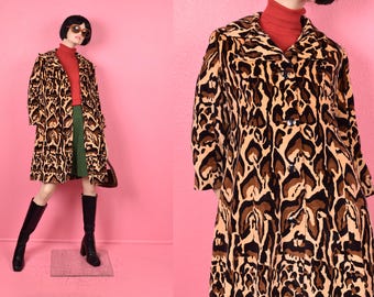 Vintage 60er Jahre Animal Print Samtmantel Medium/ 1960s/ Jacke