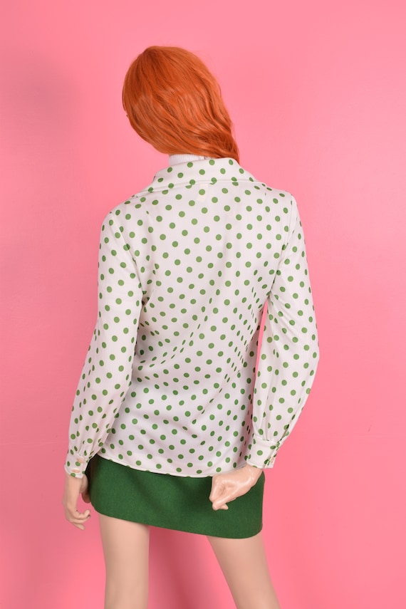 70s Green and White Polka Dot Lightweight Jacket/… - image 2