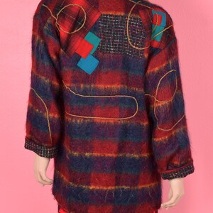 80s Plaid Patchwork Mohair Coat/ XS/ 1980s image 2