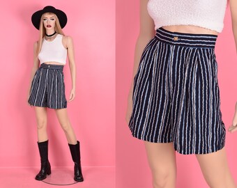 80s High Waisted Striped Shorts/ US 7/ 1980s