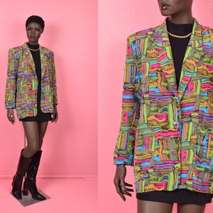 Blazer vintage de los años 80 y 90 con estampado abstracto / Talla grande / Años 80 / Años 90 / Chaqueta