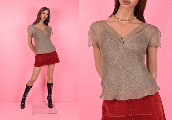Vintage 90s Sheer Spotted Pattern Silk Top/ Small… - image 1