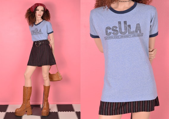 70s Cal State LA Heathered Ringer Tee/ Medium/ 19… - image 1