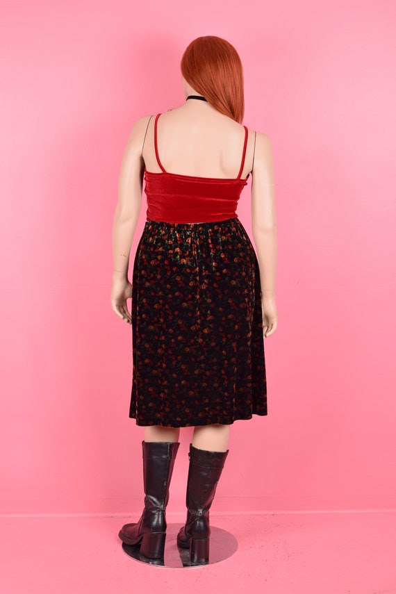 90s Floral Print Velvet Skirt/ Large/ 1990s - image 2
