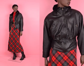 Vintage 80s Black Faux Fur Collar Leather Jacket/ Small/ 1980s