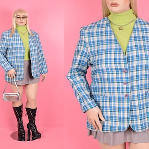 Vintage 80s Plaid Blazer/ US 16/ 1980s/ Jacket