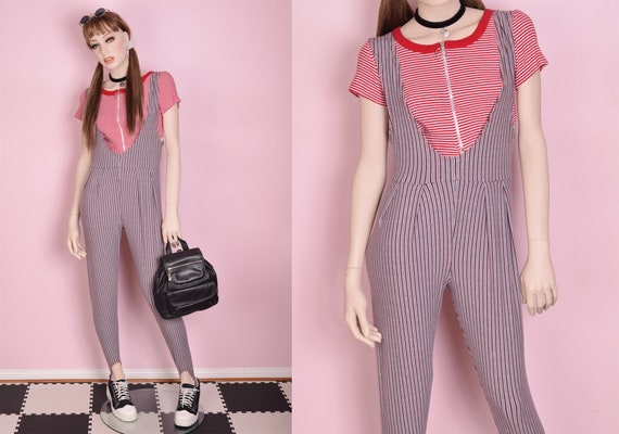 80s Striped Stirrup Jumpsuit/ Petite Small/ 1980s