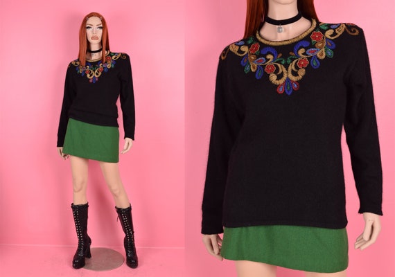 90s Beaded Sweater/ Large/ 1990s - image 1