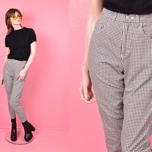 Vintage 90s Gap Black and White Gingham High Waisted Pants/ US 6 