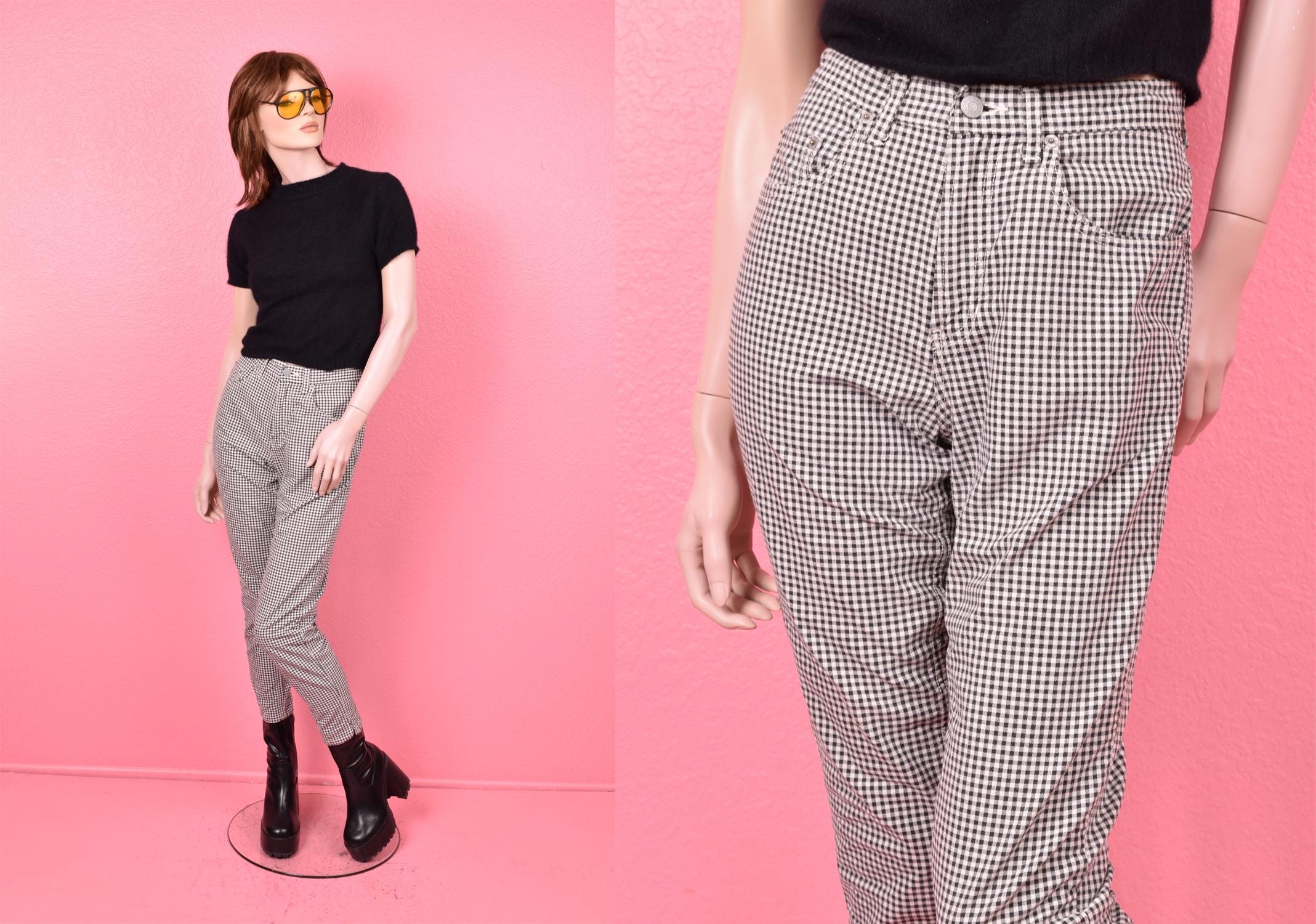 Vintage 90s Gap Black and White Gingham High Waisted Pants/ US 6