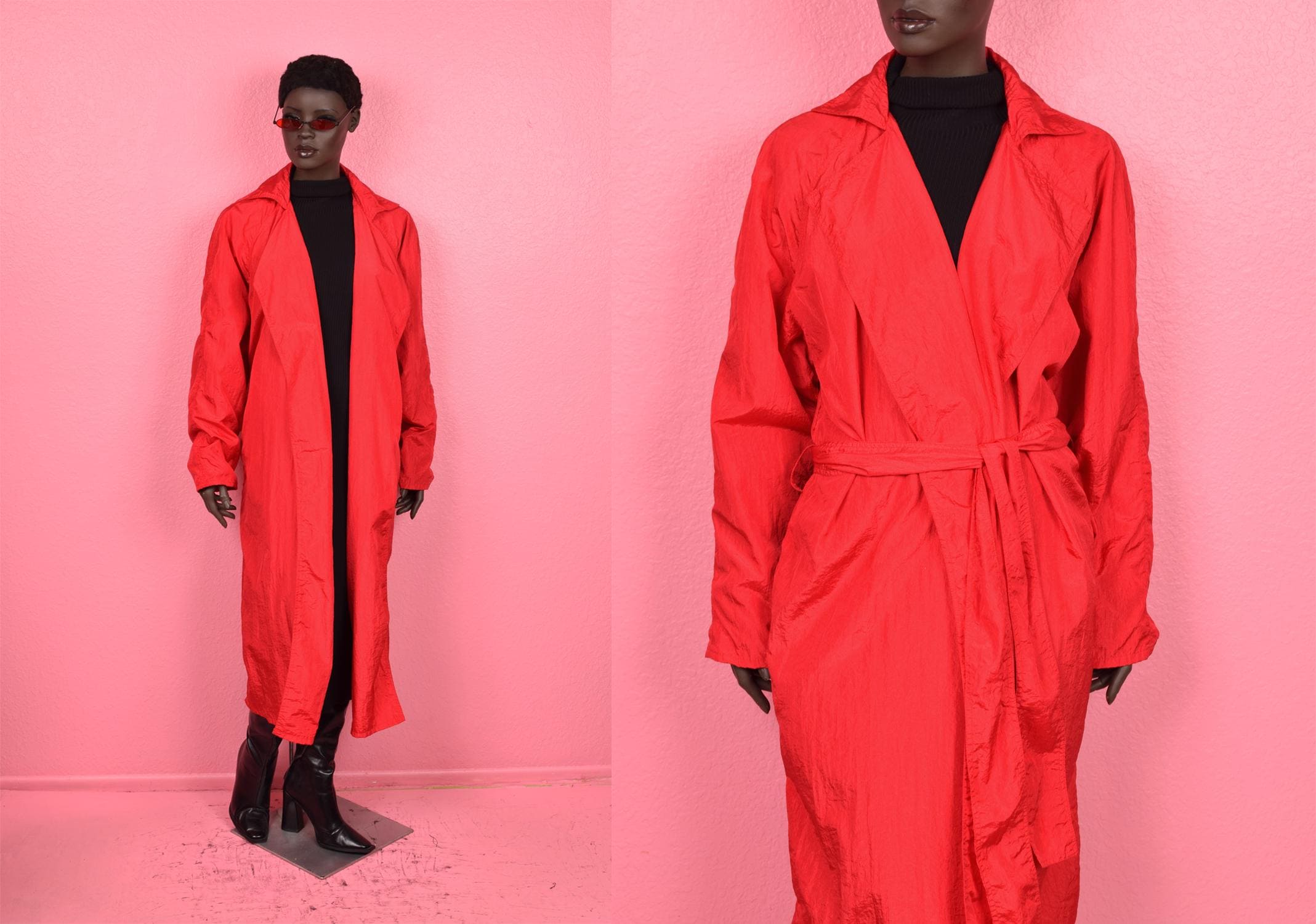 Vintage 80s 90s Red Nylon Trench Coat/ Small/ 1980s/ 1990s/ Jacket