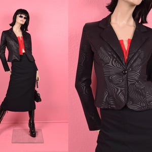 Vintage 90s Black Psychedelic Pattern Lightweight Knit Jacket/ Medium/ 1990s