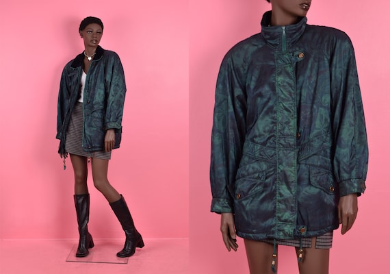 Vintage 90s Multi Pattern Puffy Jacket/ Medium/ 1… - image 1