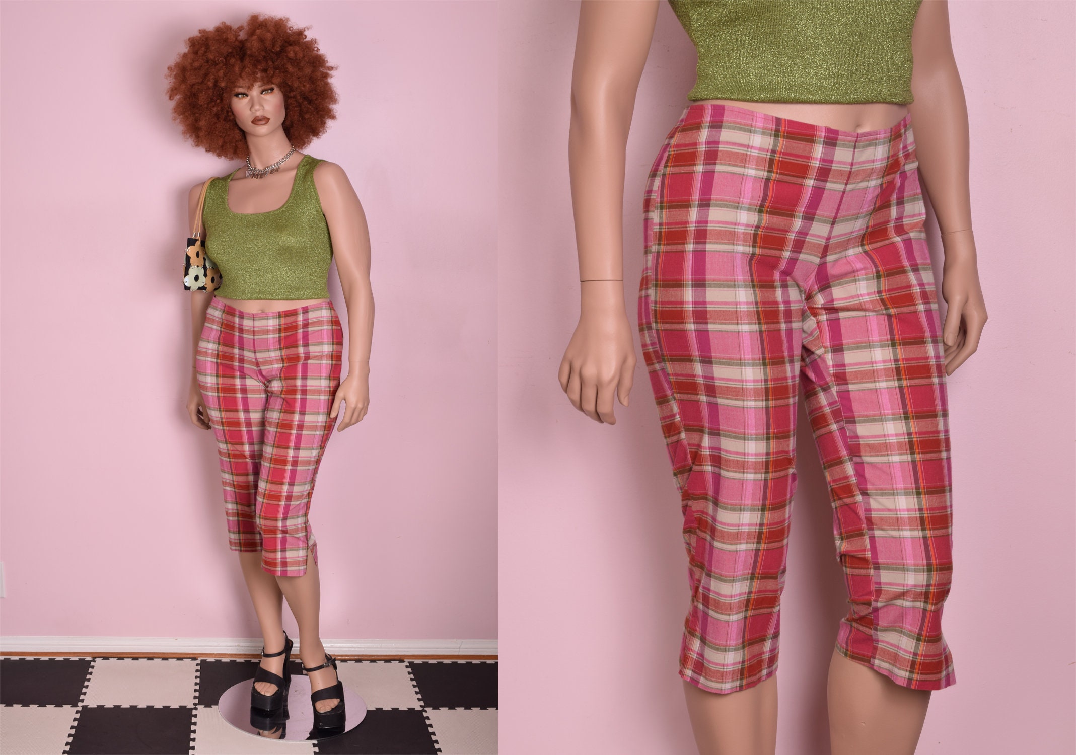 90s Y2K Plaid Low Rise Capri Pants/ Large -  Canada