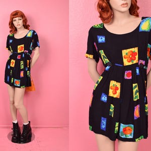 Vintage 90s Floral Mix Romper/ Medium Petite/ 1990s/ Short Sleeve