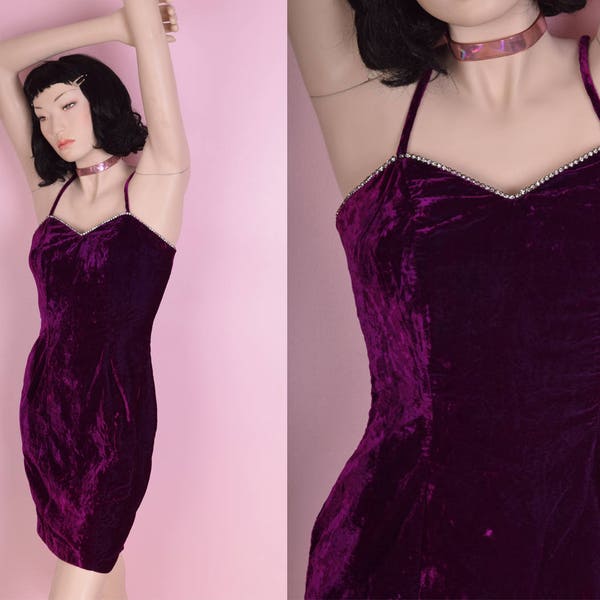 90s Orchid Crushed Velvet Dress/ US 7-8/ 1990s/ Club/ Party