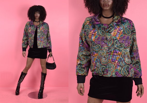 Vintage VTG Multi Pattern Lightweight Jacket/ Lar… - image 1