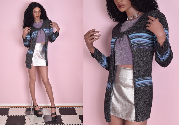90s Sparkly Ribbed Knit Cardigan Sweater/ Medium/