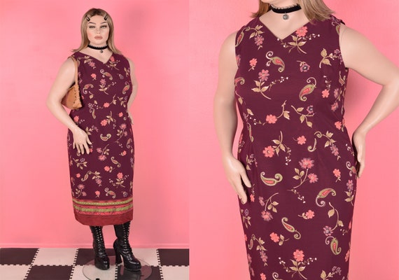 90s Y2K Floral Print Maxi Dress/ US 18W/ Tank/ Sl… - image 1