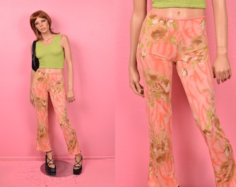 Pantalones vintage de los años 2000 con estampado floral, nuevos, talla pequeña.