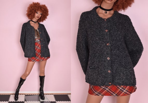 90s Popcorn Knit Cardigan Sweater/ XL/ 1990s