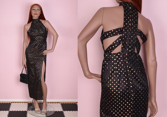 90s Iridescent Polka Dot Mesh Maxi Dress/ Small/ 1