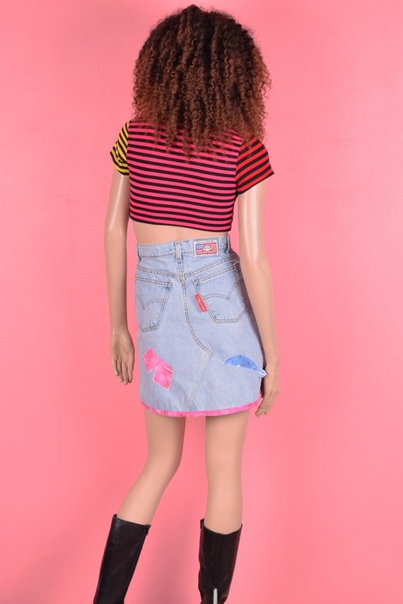 90s Patchwork Denim Skirt/ Medium/ 1990s - image 2