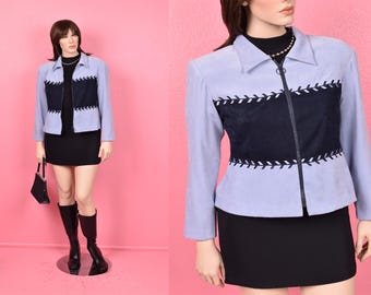 Vintage 90s 00s Color Block Faux Suede Jacket/ US 10P/ 1990s/ 2000s
