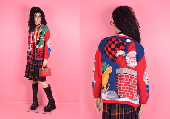 90s Christmas Cardigan Sweater/ Medium/ 1990s - image 1