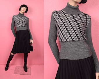 Vintage 90s Multi Pattern Sweater/ Medium/ 1990s