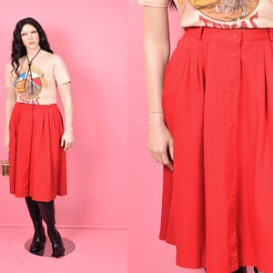 ヴィンテージ 80 年代 レッド ボタンダウン ミディスカート / US 14 / 1980 年代