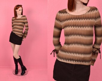 Vintage 90er 00er Chevron Strick Top Medium