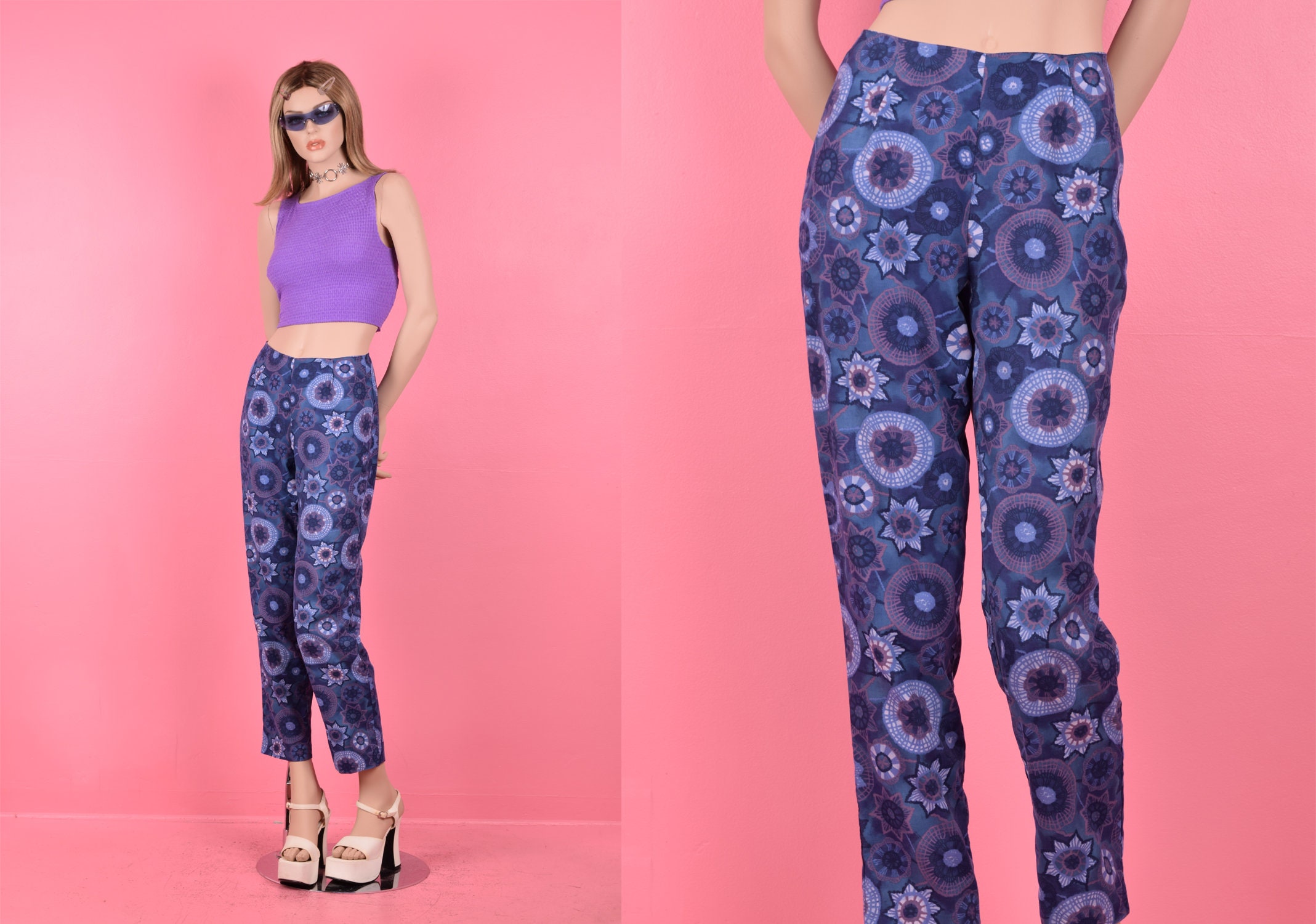 パンツ ISSUE 90s vintage artistic painted pants Medium to Large 1990's Vintage Abstract Print Spandex