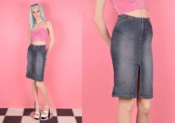 90s Y2K Stretch Denim Skirt/ Small - image 1