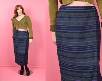 Vintage 90s 00s Striped Wool Wrap Skirt/ US 14/ 1990s/ 2000s