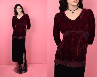 Vintage fluwelen top met pailletten uit de jaren 2000 / Maat S-M / 2000