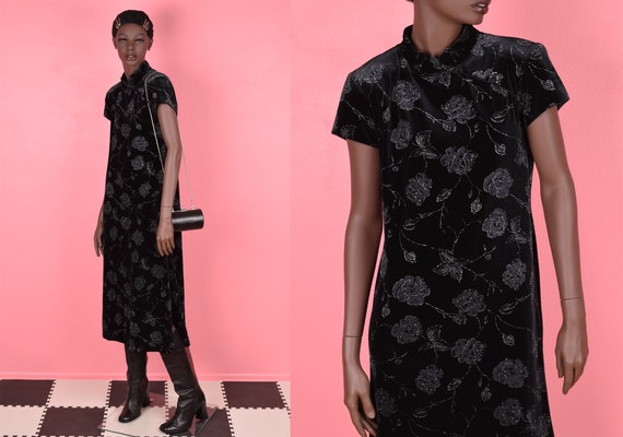 90s Sheer Floral and Glitter Dot Cheongsam US 10
