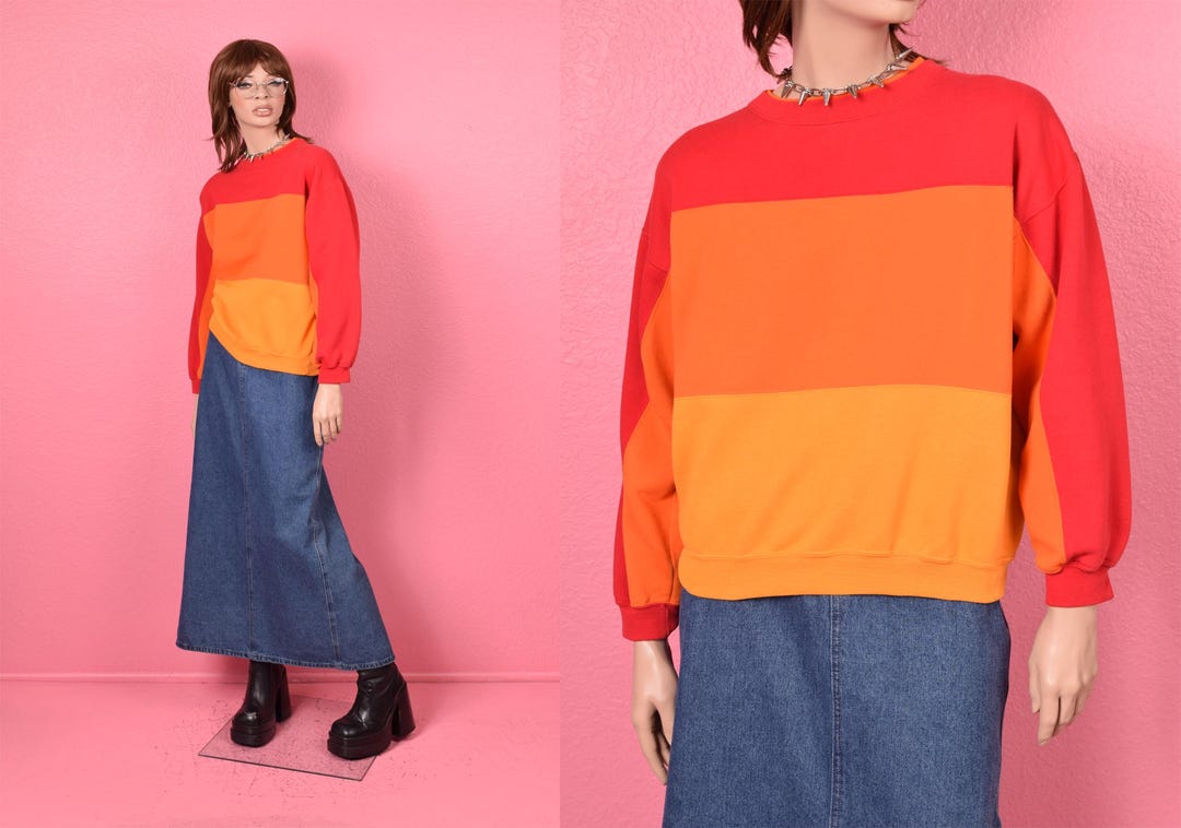 Vintage 90s Striped Color Block Sweatshirt/ XL/ 1990s - Etsy