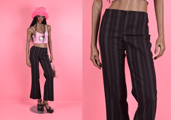 90s 00s Black Pink and White Striped Pants/ US 7/… - image 1