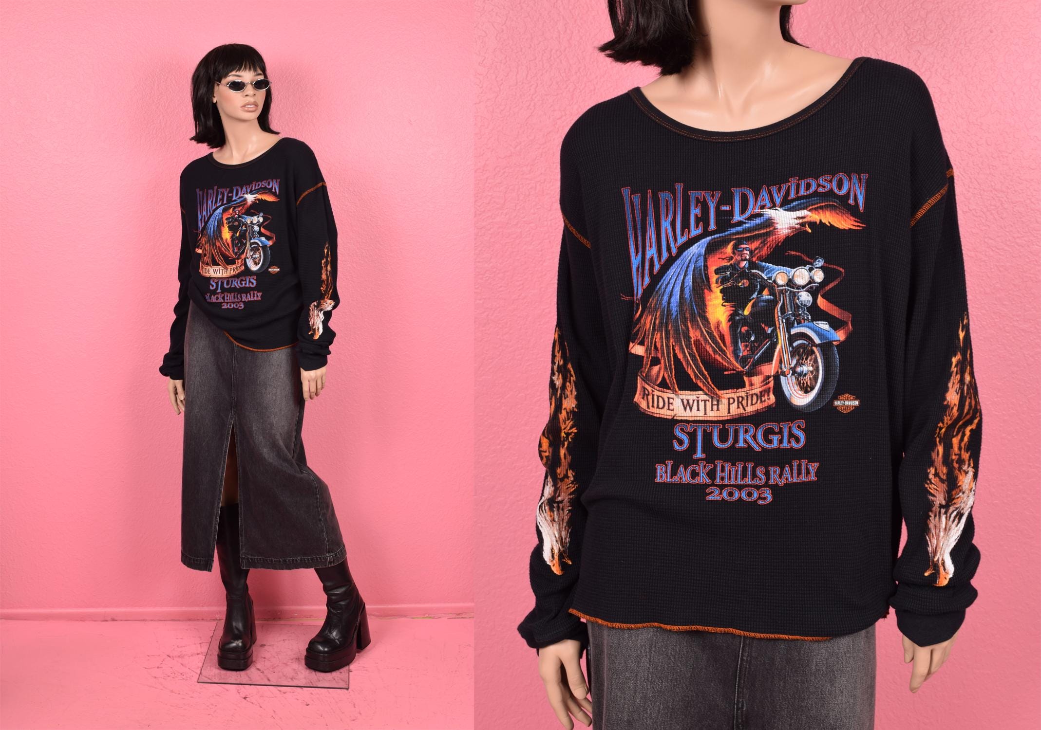 Vintage 00s Harley Davidson Thermal Long Sleeve Top/ Gender