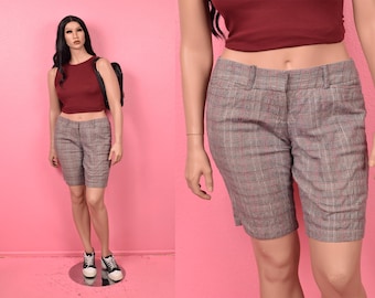 Pantalones cortos vintage de cuadros de tiro bajo de los años 2000 / Talla US 9 / Años 2000