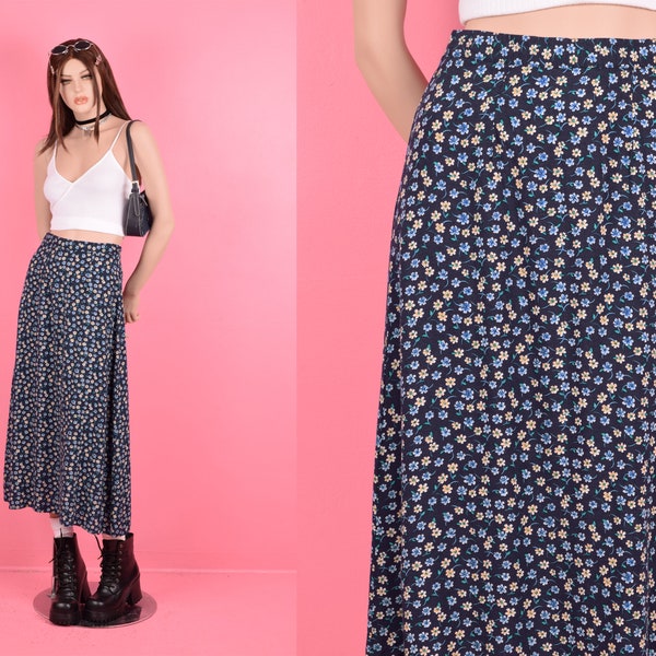 90s Floral Print Skirt/ Small/ 1990s