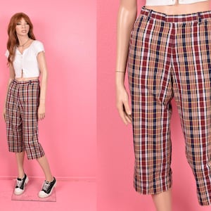 Vintage 90s Plaid Cropped Pants/ US 6/ 1990s