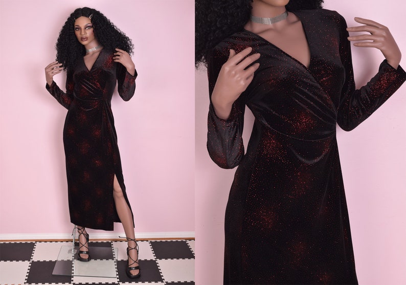 red glitter wrap dress