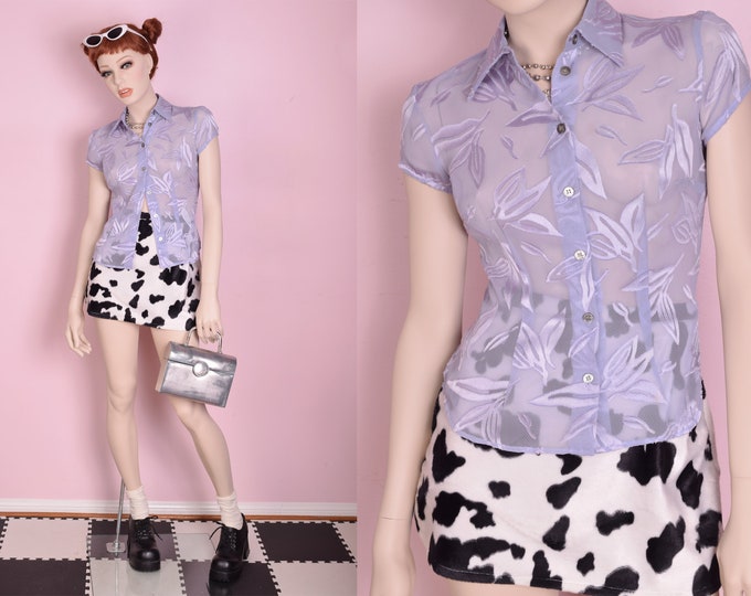 Vintage Sheer Leaf Pattern Blouse White PLUS
