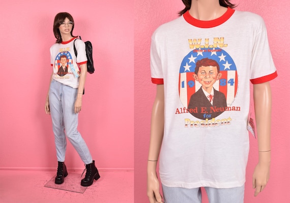 Vintage 80s Deadstock Alfred E. Neuman for President Ringer Tshirt